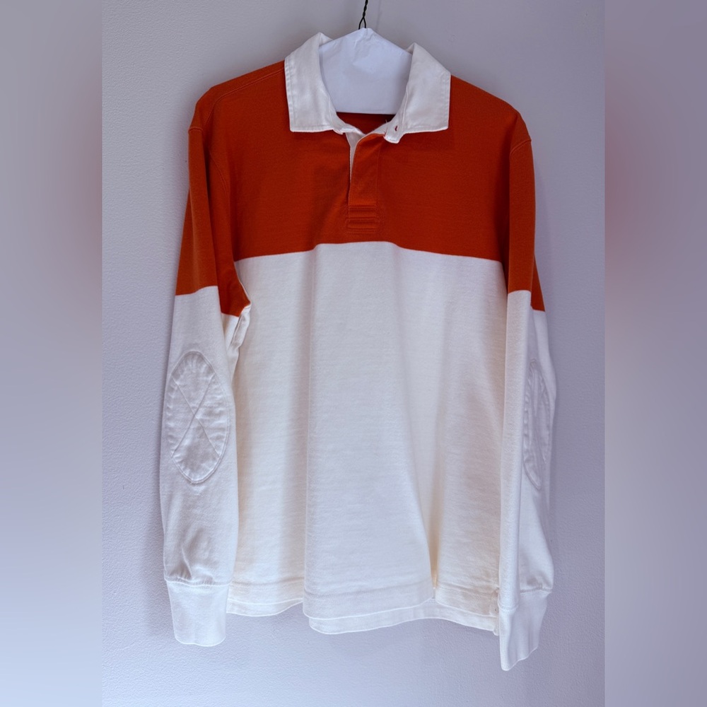 NWOT J. Crew Orange and White Color Block Men's Rugby Shirt Size Medium
